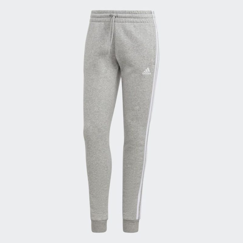 Essentials 3 Stripes Fleece Pants Grey IL3282 01 laydown