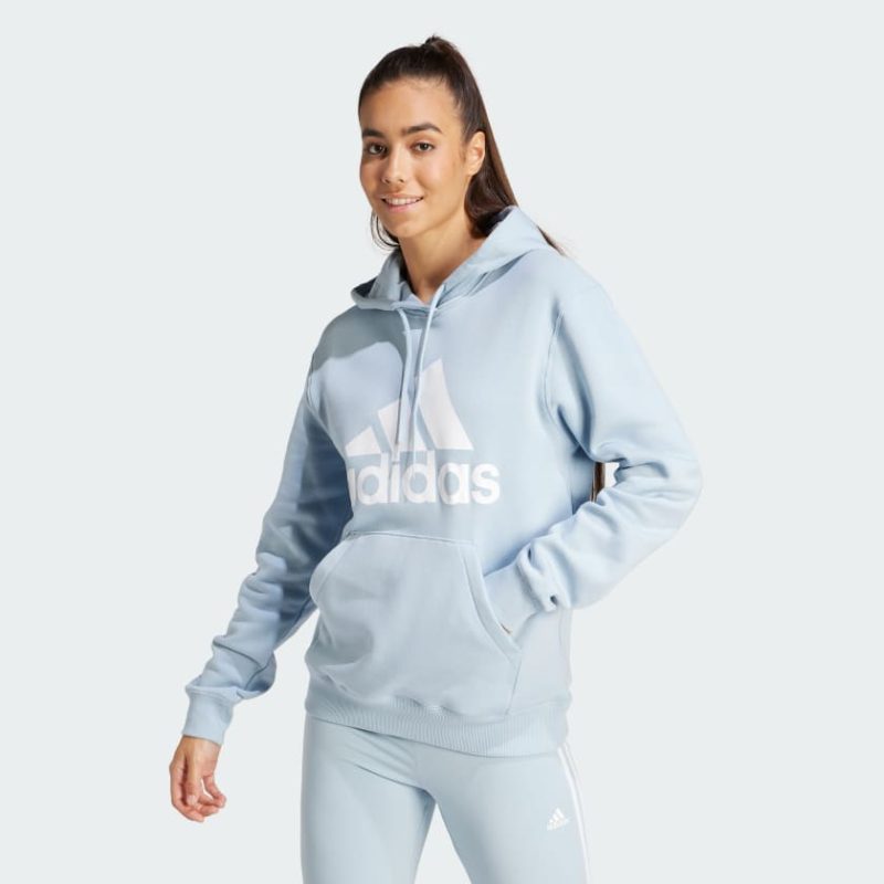 Essentials Big Logo Regular Fleece Hoodie Blue IR9329 21 model