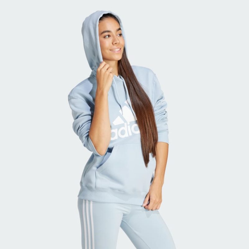 Essentials Big Logo Regular Fleece Hoodie Blue IR9329 25 model