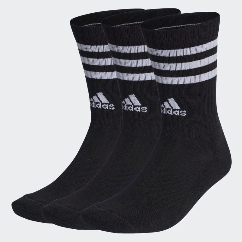 adidas 3 stripe crew 3 pairs black socks 320661