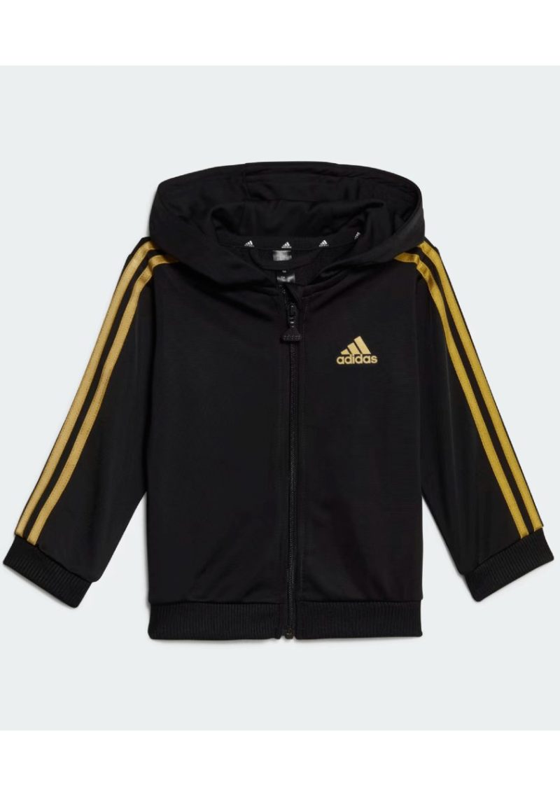 adidas infants essentials shiny hooded tracksuit blackgold 251376