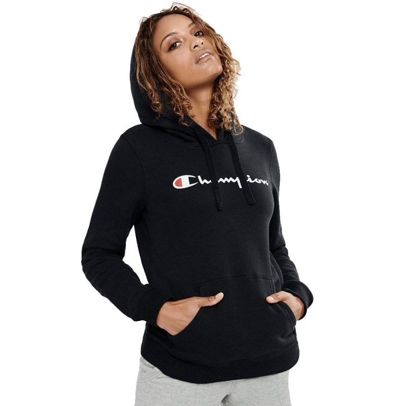 champion womens script black hoodie 159972