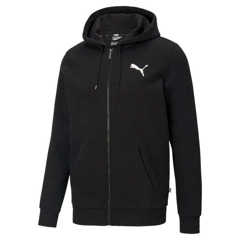 puma mens essentials full zip logo hooded black jacket 920859