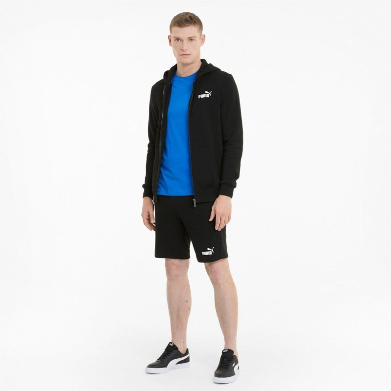 puma mens essentials full zip logo hooded black jacket 954052